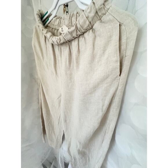100% LINEN Women's medium Beige WIDE leg pull on pants Luxury “a. REN “ elastic - Picture 4 of 8